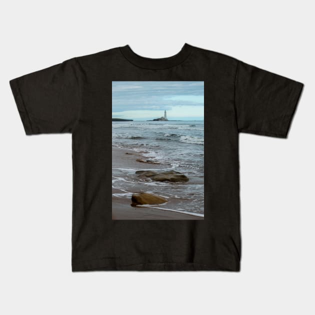 St marys lighthouse whitley bay from the beach Kids T-Shirt by tynesidephotos